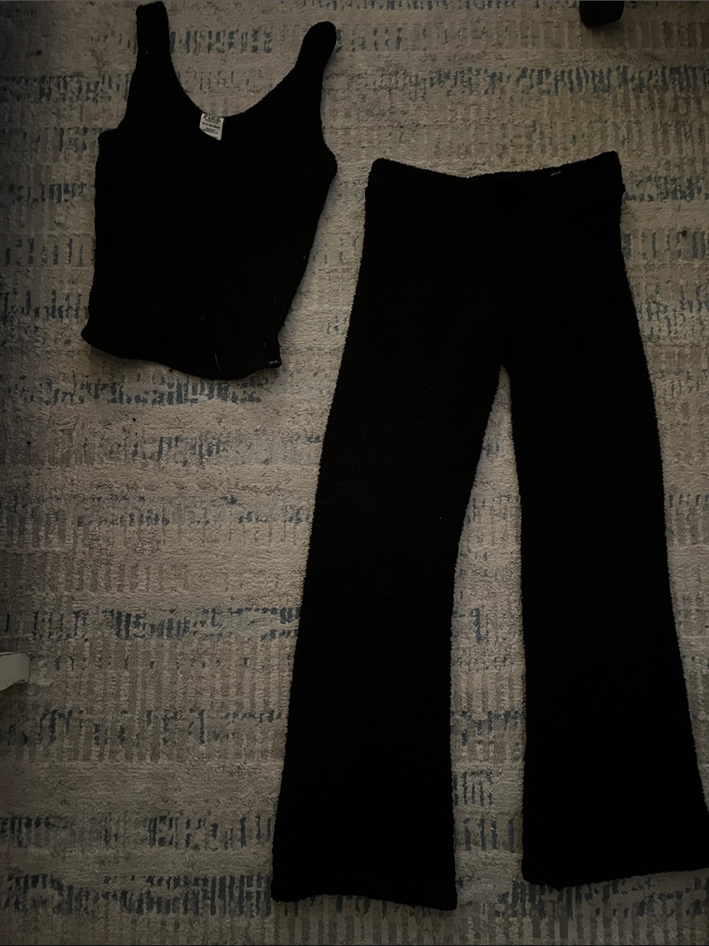 PINK Victoria's Secret Black Ribbed Flare Pants Set with Tank